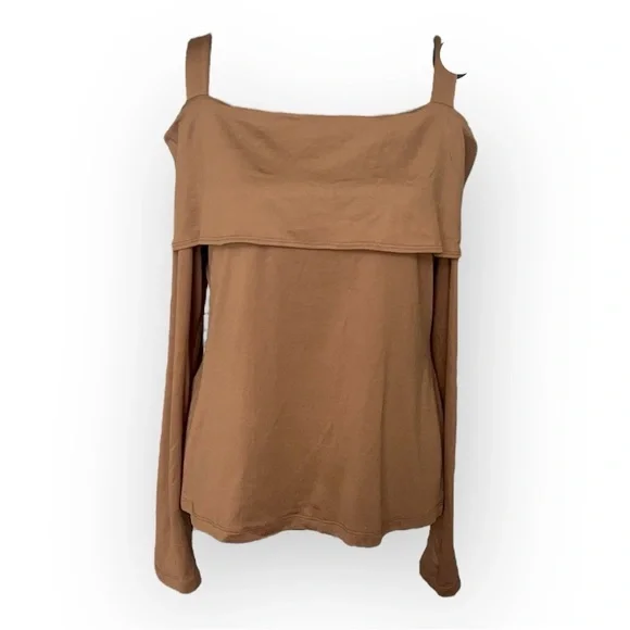 Tan Asymmetrical Long Sleeve Blouse - Picture 1 of 3